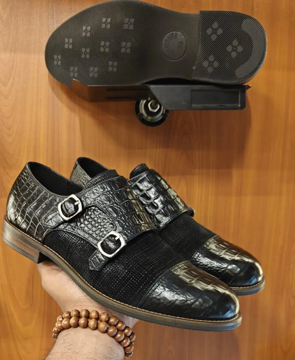 Luxury Croc Double Monk Strap Shoes – Black