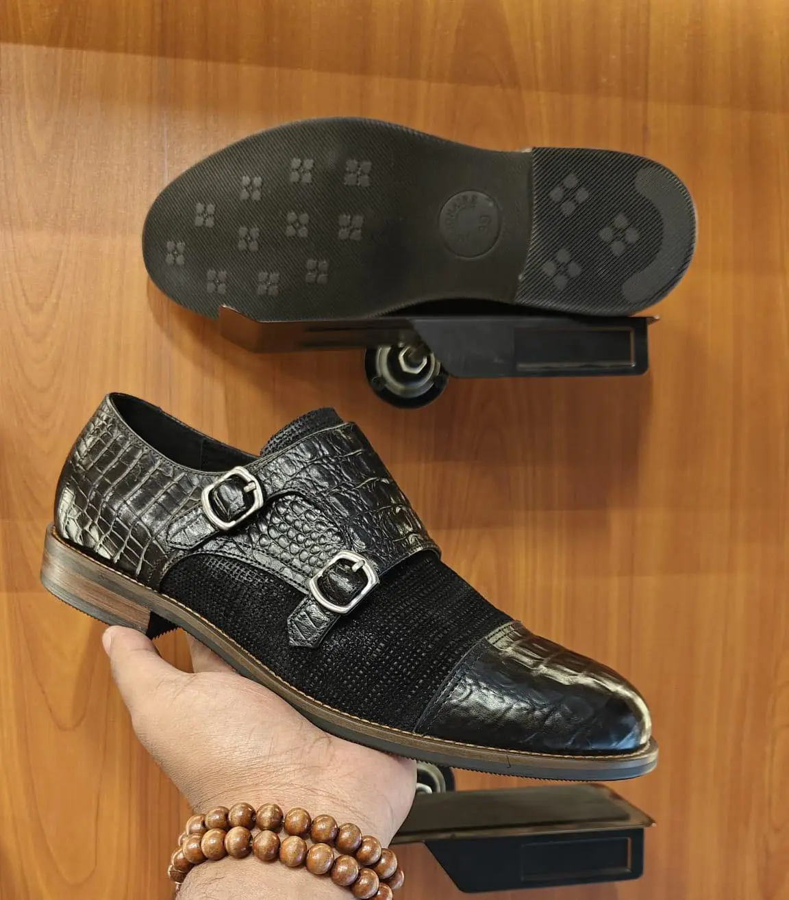 Luxury Croc Double Monk Strap Shoes – Black