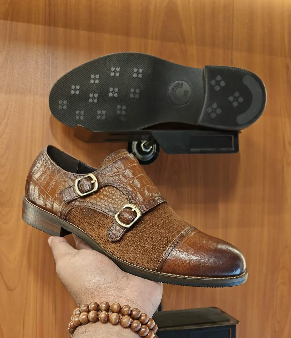 Luxury Croc Double Monk Strap Shoes – Brown