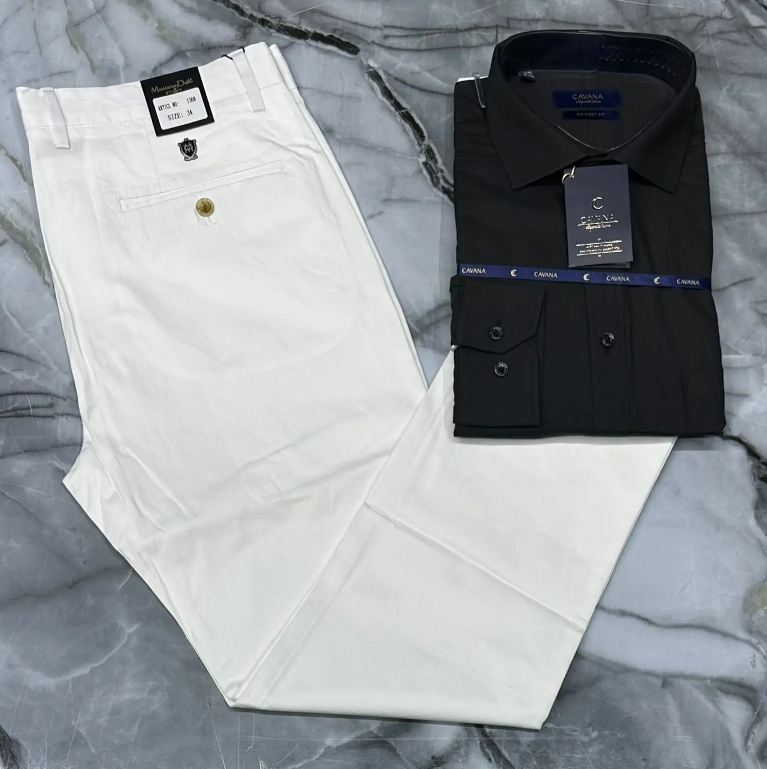 Ivory White Trouser & Black Shirt Set